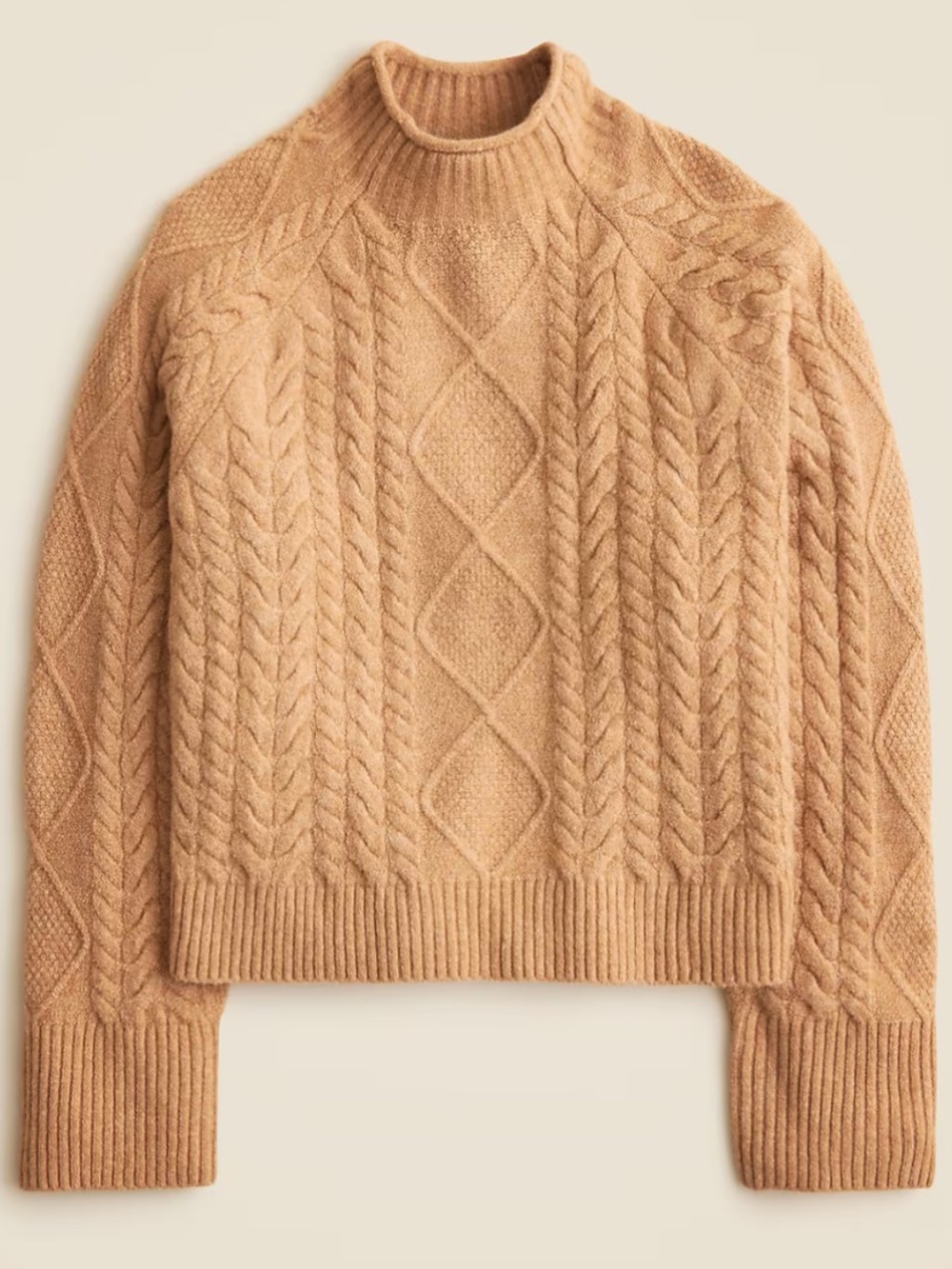 J.Crew Cable-Knit Rollneck Fisherman Sweater in Camel